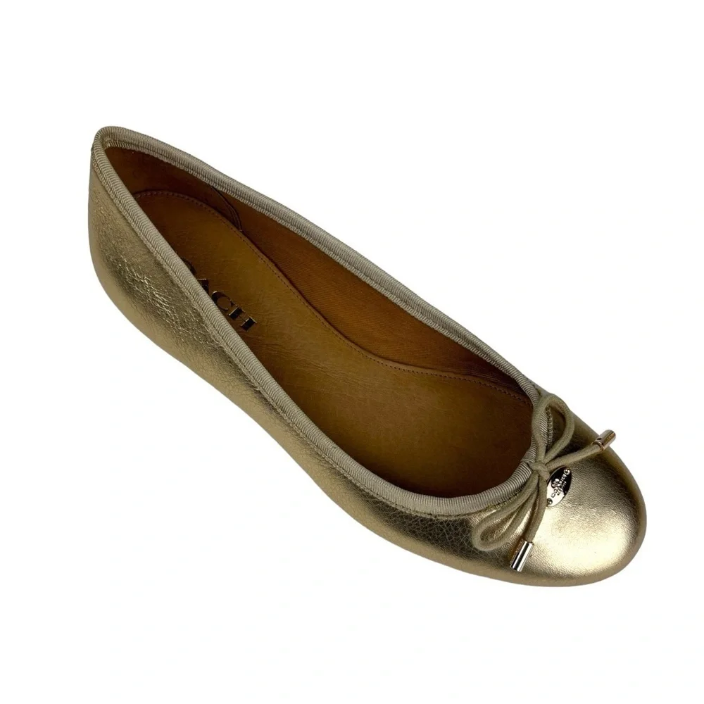 COACH LARA Q8259 METALLIC TUMBLED GOLD ROUND TOE HOLIDAY CLASSIC BALLERINA FLAT - Picture 3 of 13